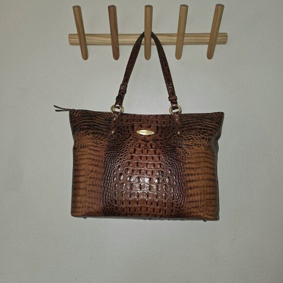 Brahmin Medium Asher Toasted Melbourne Croc Embossed Tote Leather Bag - Picture 2 of 16